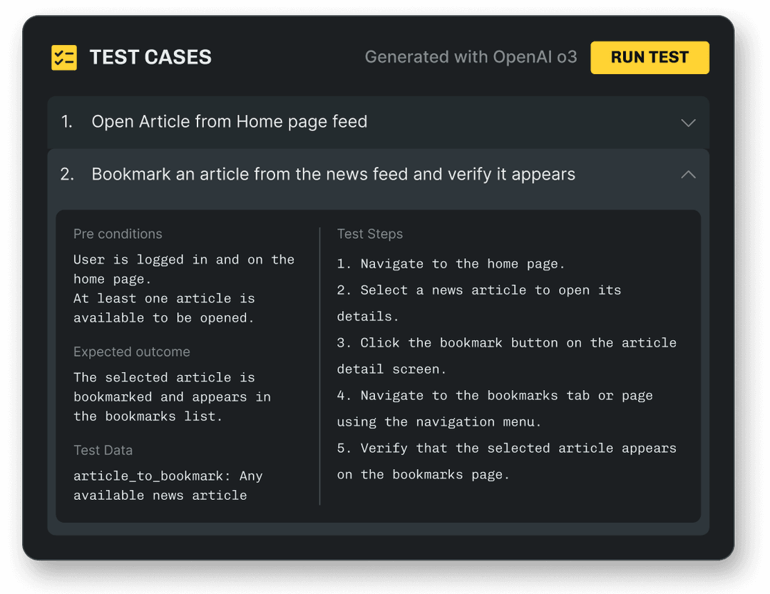 Test Cases Interface