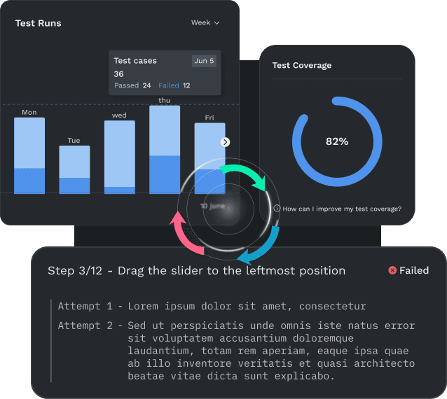 Scriptless test execution showing automated test reports and results