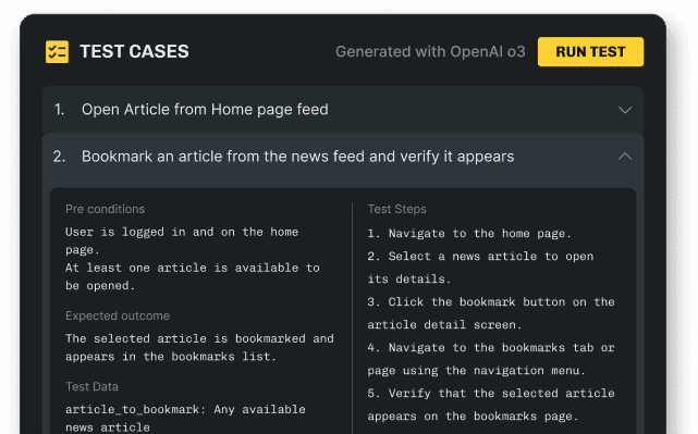 Test Cases Interface