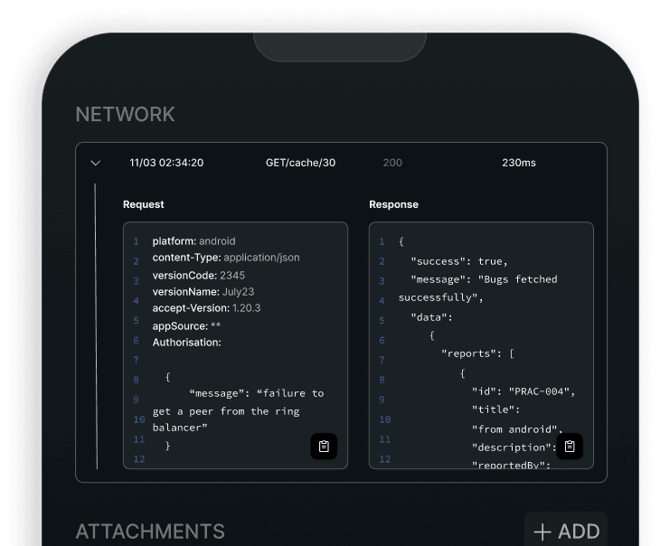 Get Auto-captured API calls, logs & session recordings
