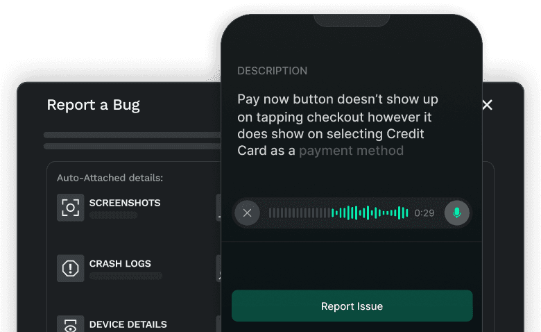 Mobile interface showing test generation dashboard