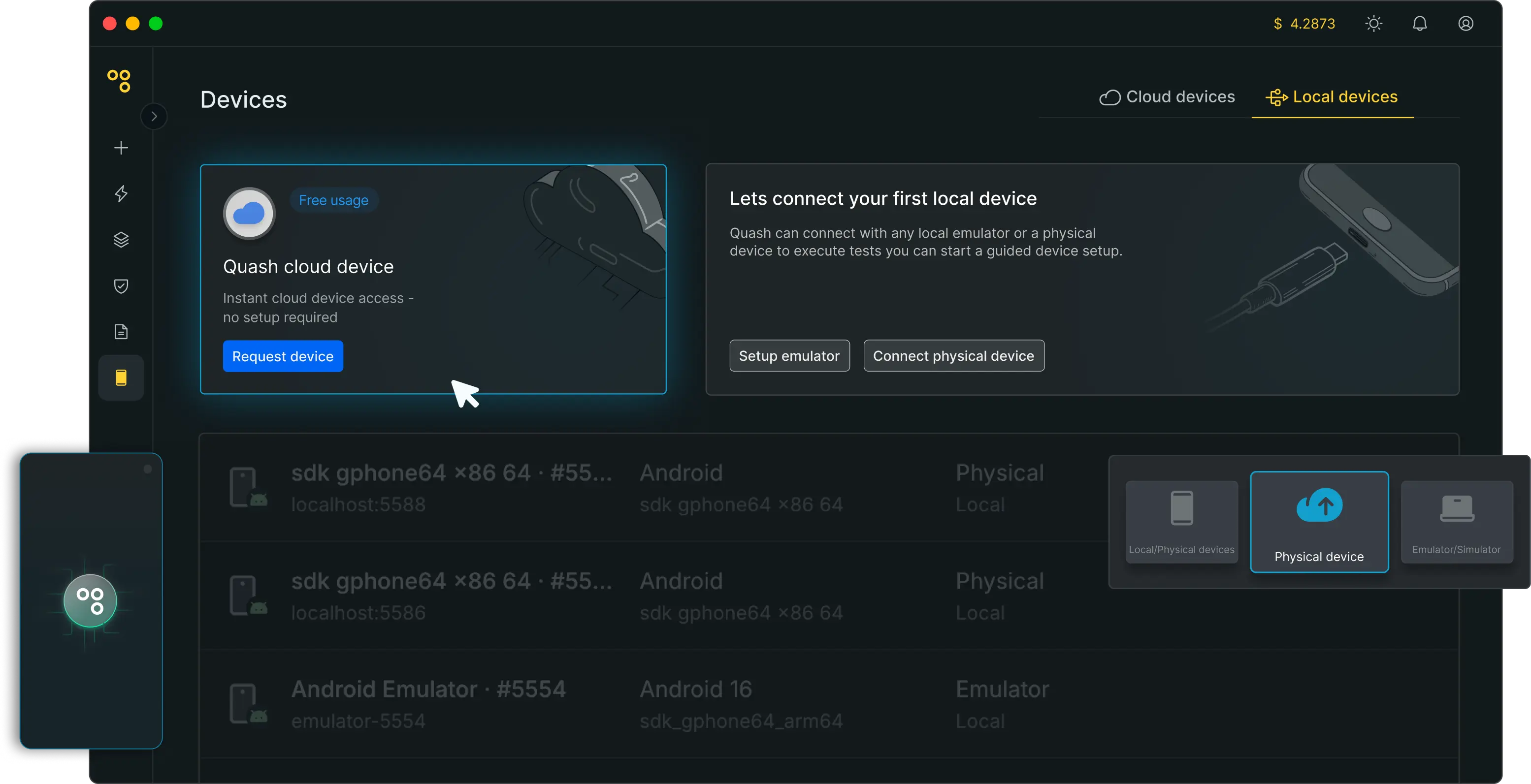 Quash desktop application interface